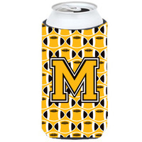 "Letter M Football Black, Old Gold and White Tall Boy Beverage Insulator Hugger CJ1080-MTBC"