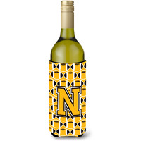 "Letter N Football Black, Old Gold and White Wine Bottle Beverage Insulator Hugger CJ1080-NLITERK"