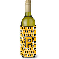 "Letter P Football Black, Old Gold and White Wine Bottle Beverage Insulator Hugger CJ1080-PLITERK"