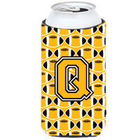 "Letter Q Football Black, Old Gold and White Tall Boy Beverage Insulator Hugger CJ1080-QTBC"