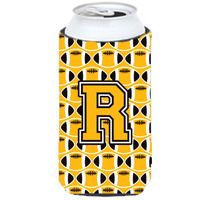 "Letter R Football Black, Old Gold and White Tall Boy Beverage Insulator Hugger CJ1080-RTBC"