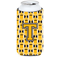 "Letter T Football Black, Old Gold and White Tall Boy Beverage Insulator Hugger CJ1080-TTBC"