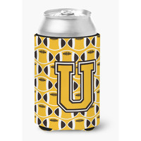 "Caroline's Treasures CJ1080-UCC Letter U Football Black, Old Gold and White Can or Bottle Hugger, Multicolor"