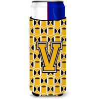 "Letter V Football Black, Old Gold and White Ultra Beverage Insulators for slim cans CJ1080-VMUK"
