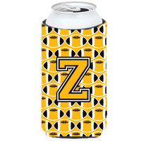 "Letter Z Football Black, Old Gold and White Tall Boy Beverage Insulator Hugger CJ1080-ZTBC"