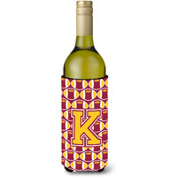 Letter K Football Maroon and Gold Wine Bottle Beverage Insulator Hugger CJ1081-KLITERK