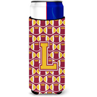 Letter L Football Maroon and Gold Ultra Beverage Insulators for slim cans CJ1081-LMUK
