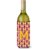 Letter M Football Maroon and Gold Wine Bottle Beverage Insulator Hugger CJ1081-MLITERK