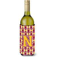 Letter N Football Maroon and Gold Wine Bottle Beverage Insulator Hugger CJ1081-NLITERK