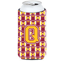 Letter Q Football Maroon and Gold Tall Boy Beverage Insulator Hugger CJ1081-QTBC