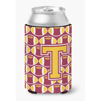 "Caroline's Treasures CJ1081-TCC Letter T Football Maroon and Gold Can or Bottle Hugger, Multicolor"
