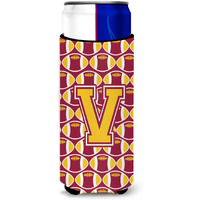 Letter V Football Maroon and Gold Ultra Beverage Insulators for slim cans CJ1081-VMUK