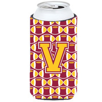 Letter V Football Maroon and Gold Tall Boy Beverage Insulator Hugger CJ1081-VTBC