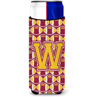 Letter W Football Maroon and Gold Ultra Beverage Insulators for slim cans CJ1081-WMUK