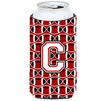 Letter C Football Cardinal and White Tall Boy Beverage Insulator Hugger CJ1082-CTBC