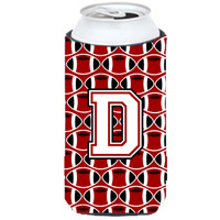 Letter D Football Cardinal and White Tall Boy Beverage Insulator Hugger CJ1082-DTBC