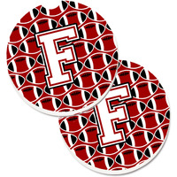 "Caroline's Treasures Letter F Football Cardinal & White Set of 2 Cup Holder Car Coasters CJ1082-FCARC, 2.56, Multicolor"