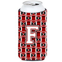 Letter F Football Cardinal and White Tall Boy Beverage Insulator Hugger CJ1082-FTBC