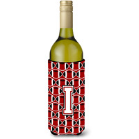 Letter I Football Cardinal and White Wine Bottle Beverage Insulator Hugger CJ1082-ILITERK