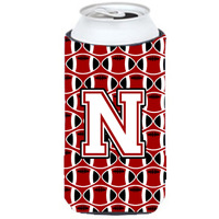 Letter N Football Cardinal and White Tall Boy Beverage Insulator Hugger CJ1082-NTBC