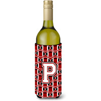 Letter P Football Cardinal and White Wine Bottle Beverage Insulator Hugger CJ1082-PLITERK
