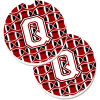 "Caroline's Treasures Letter Q Football Cardinal & White Set of 2 Cup Holder Car Coasters CJ1082-QCARC, 2.56, Multicolor"