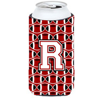 Letter R Football Cardinal and White Tall Boy Beverage Insulator Hugger CJ1082-RTBC