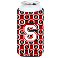 Letter S Football Cardinal and White Tall Boy Beverage Insulator Hugger CJ1082-STBC