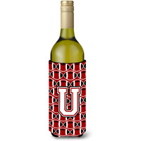 Letter U Football Cardinal and White Wine Bottle Beverage Insulator Hugger CJ1082-ULITERK