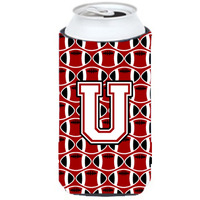 Letter U Football Cardinal and White Tall Boy Beverage Insulator Hugger CJ1082-UTBC