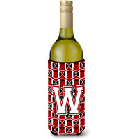 Letter W Football Cardinal and White Wine Bottle Beverage Insulator Hugger CJ1082-WLITERK