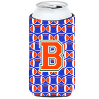 "Letter B Football Green, Blue and Orange Tall Boy Beverage Insulator Hugger CJ1083-BTBC"