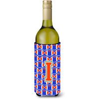 "Letter I Football Green, Blue and Orange Wine Bottle Beverage Insulator Hugger CJ1083-ILITERK"