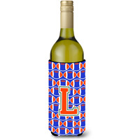 "Letter L Football Green, Blue and Orange Wine Bottle Beverage Insulator Hugger CJ1083-LLITERK"