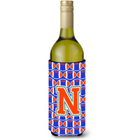 "Letter N Football Green, Blue and Orange Wine Bottle Beverage Insulator Hugger CJ1083-NLITERK"
