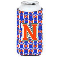 "Letter N Football Green, Blue and Orange Tall Boy Beverage Insulator Hugger CJ1083-NTBC"