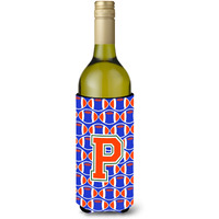 "Letter P Football Green, Blue and Orange Wine Bottle Beverage Insulator Hugger CJ1083-PLITERK"