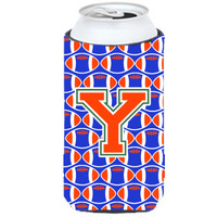 "Letter Y Football Green, Blue and Orange Tall Boy Beverage Insulator Hugger CJ1083-YTBC"
