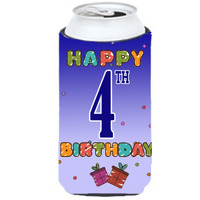 Happy 4th Birthday Tall Boy Beverage Insulator Hugger CJ1095TBC