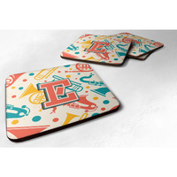 "Caroline's Treasures CJ2001-EFC Letter E Retro Teal Orange Musical Instruments Initial Foam Coasters (Set of 4), 3.5"", Multicolor"