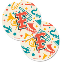 "Caroline's Treasures Letter F Retro Teal Orange Musical Instruments Initial Set of 2 Cup Holder Car Coasters CJ2001-FCARC, 2.56, Multicolor"