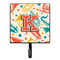 "Caroline's Treasures CJ2001-KSH4 Letter K Retro Teal Orange Musical Instruments Initial Leash or Key Holder, Small, Multicolor"