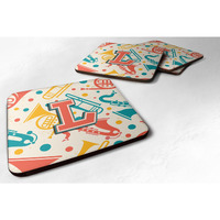 "Caroline's Treasures CJ2001-LFC Letter L Retro Teal Orange Musical Instruments Initial Foam Coasters (Set of 4), 3.5"", Multicolor"