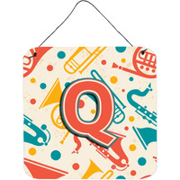 "Caroline's Treasures Letter Q Retro Teal Orange Musical Instruments Initial with Wall or Door Hanging Prints, 6 x 6"""