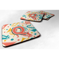 "Caroline's Treasures CJ2001-QFC Letter Q Retro Teal Orange Musical Instruments Initial Foam Coasters (Set of 4), 3.5"", Multicolor"