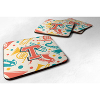 "Caroline's Treasures CJ2001-TFC Letter T Retro Teal Orange Musical Instruments Initial Foam Coasters (Set of 4), 3.5"", Multicolor"