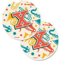 "Caroline's Treasures Letter x Retro Teal Orange Musical Instruments Initial Set of 2 Cup Holder Car Coasters CJ2001-XCARC, 2.56, Multicolor"