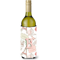 Letter B Love in Paris Pink Wine Bottle Beverage Insulator Hugger CJ2002-BLITERK