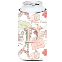 Letter D Love in Paris Pink Tall Boy Beverage Insulator Hugger CJ2002-DTBC