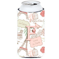 Letter F Love in Paris Pink Tall Boy Beverage Insulator Hugger CJ2002-FTBC